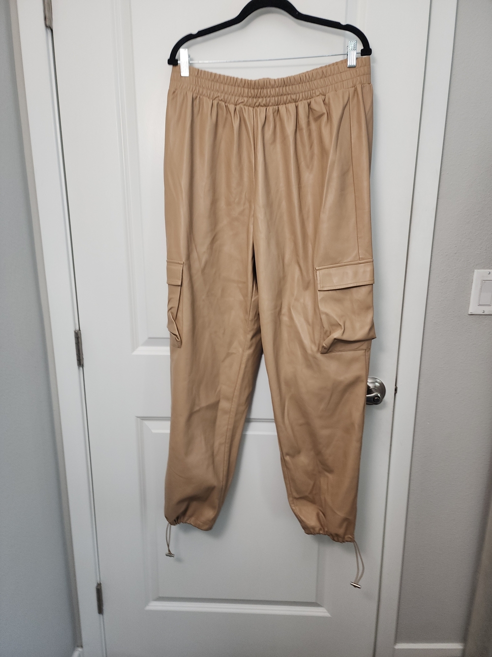 Forever 21 Women's Tan Faux-Leather Cargo Joggers
